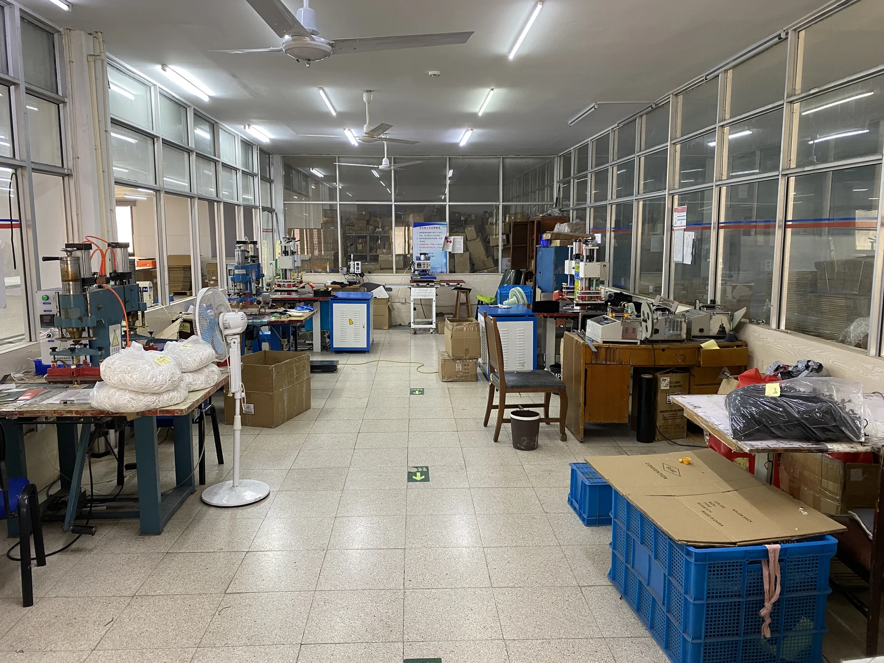 Specialist pressing, branding and finishing equipment at Yuli Bag's Suzhou development site
